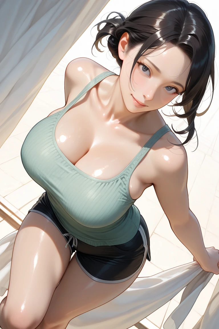(((Perfect body,White and tender skin,(((Green fishtail skirt(fishtaildress),Green dress, white cardigan wool))),(((Kobeni Higashiyama, black hair, hair ornament, hairclip, ponytail, short hair, (brown eyes:1.5),))),((masterpiece)),highres,((Best quality at best)),masterpiece,quality,Best quality,((( Exquisite facial features,Looking at the audience,There is light in the eyes,(((frown,Wronged))),))),(((Light and shadow,Huge breasts,))),(((Looking at the camera,White background))))