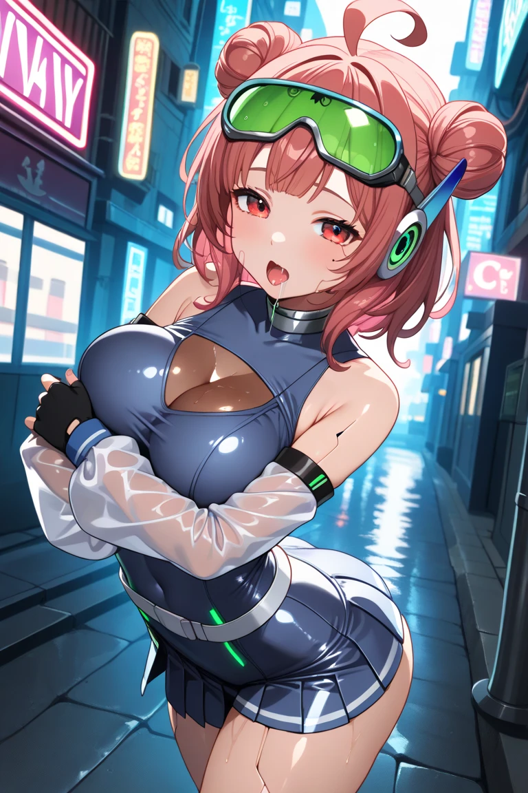 best quality, masterpiece, 1girl , <lora:haradamakoto-nvwls-v1-final:1> haradamakoto, green eyes (pink bodysuit:1.1), belt, thigh boots, huge breasts spacesuit, spacecraft, <lora:detail_slider_v4:5> bokeh,