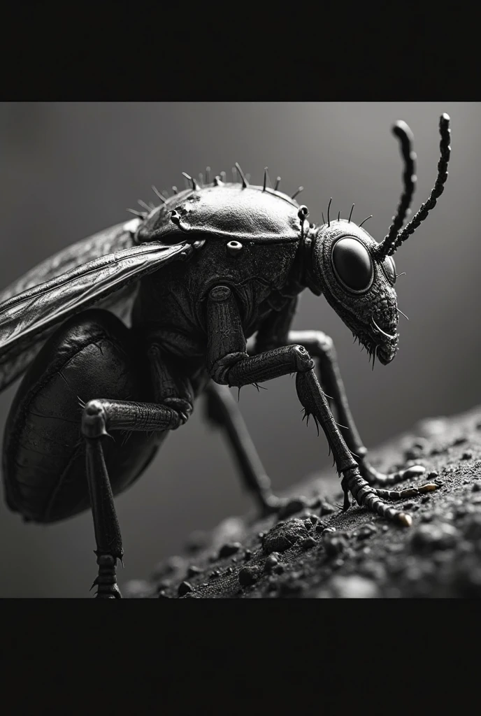 Mutanted dragon fly on a dead mutanted ant