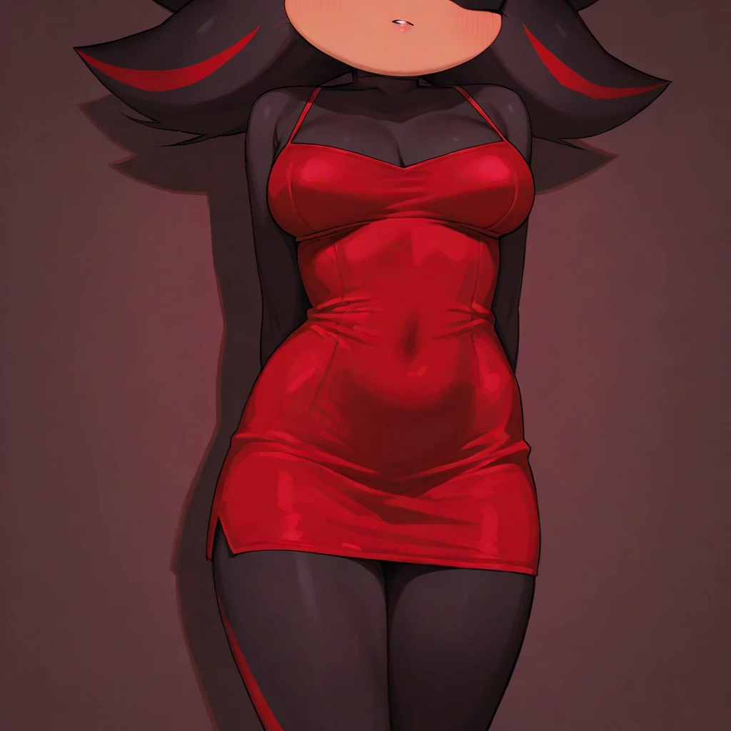 ((Detailed, masterpiece, high definition, 8K)) Millie, red horns, red skin color, big ass, wide hips, big breasts, sexy, seductive, seductive stance, dynamic stance , bedroom, leaning on bedside