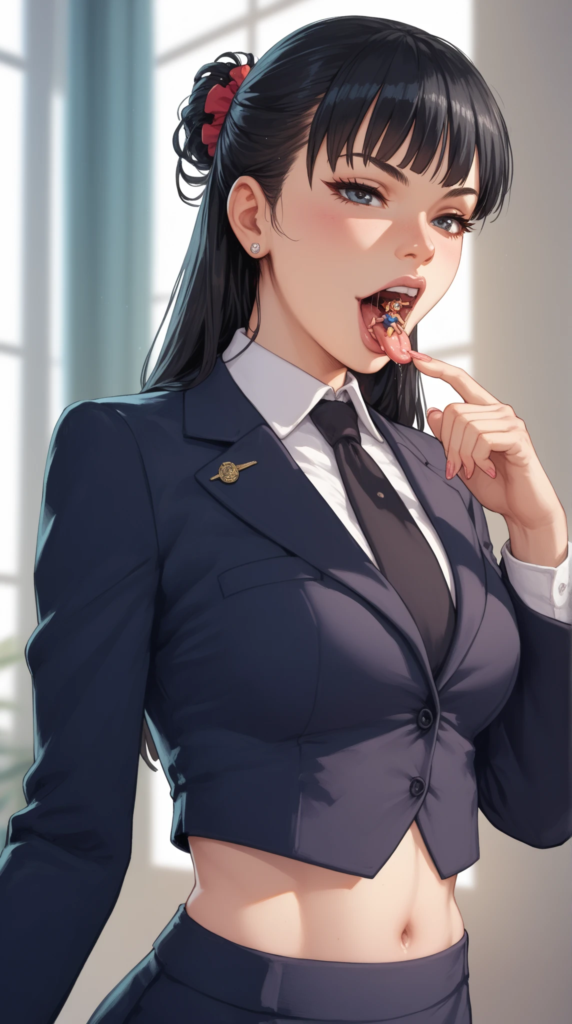 tmasterpiece，best qualityer，A girl licks a banana，huge tit