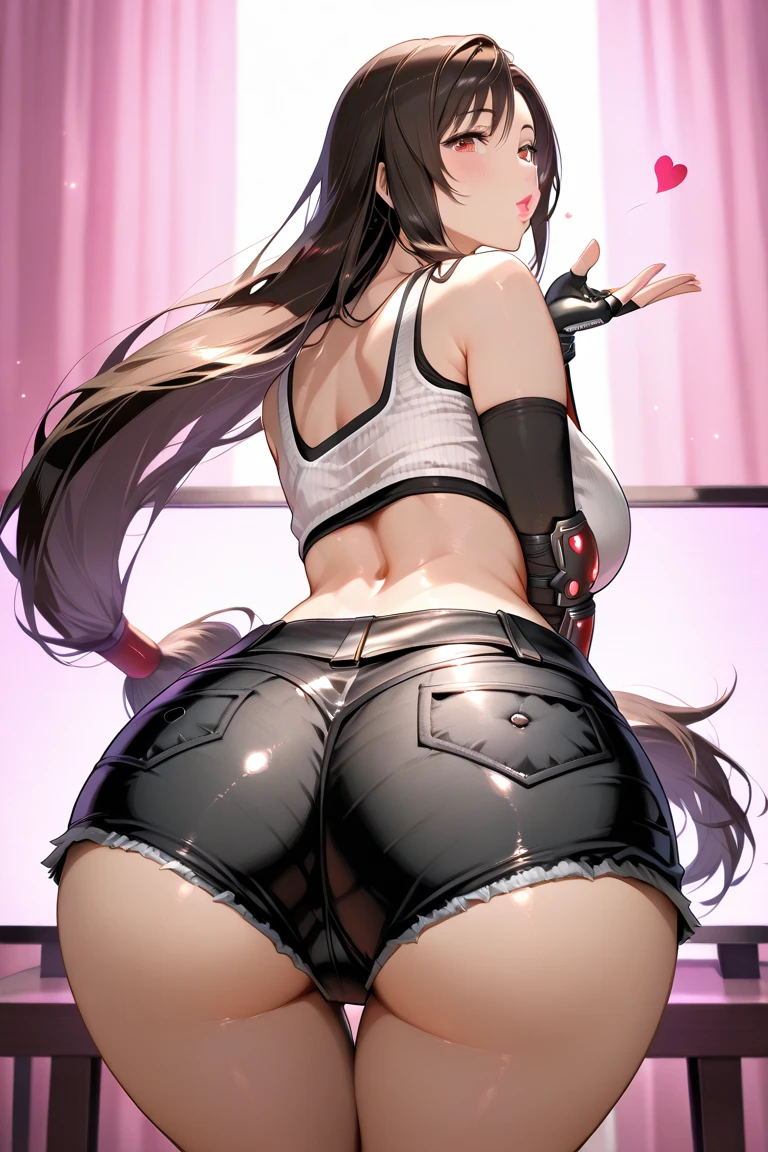 Ultra Real), (Illustration), (High Resolution), (8K), (Very Detailed), (Best Illustration), (Beautiful Detailed Eyes), (Best Quality), (Ultra Detailed), (Masterpiece) very big breasts, Bare shoulders attractive legs, (busty), (perky) (huge ass) (bubble butt) human_feet, messy hair, black hair, (purple eyes:1.1), barefoot, 1girl, short shorts, large oversized sweater, doll, multicolored hair, pink hair, two-tone hair,