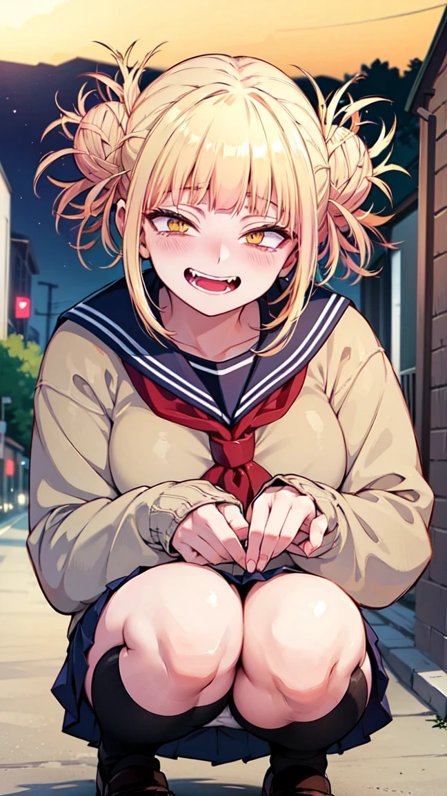 1girl, masterpiece, best quality, solo, sitting on chair, crossed legs, pov, full body, hand up, detailed eyes, absurdres, extremely detailed, cardigan, rating: safe, perfect features, makeup, eyeliner, intricate details, ultra resolution image, laughing, fang, smug ,