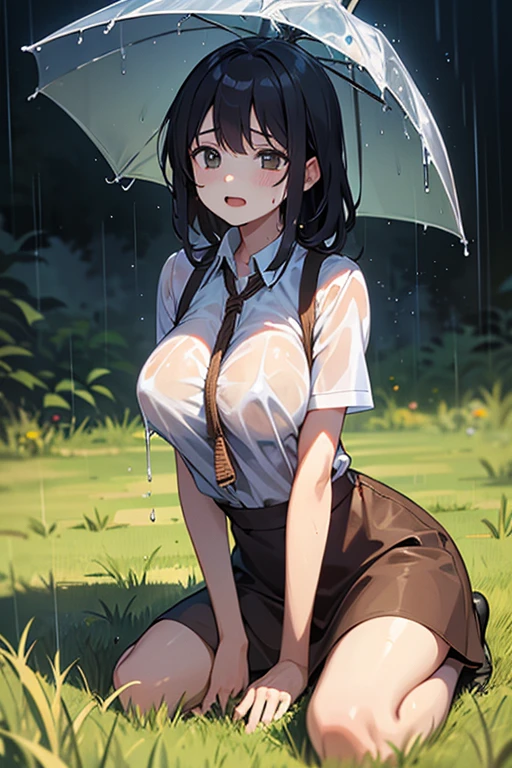 masterpiece, top-quality, ultra-detailliert, Ridiculous, cute android 18, 独奏, Very enchanting, Pose Seductive, Smiling, Cute, Very cute, Ultra high definition, masutepiece, Ultra High Quality, ultra -detail, 8K, In a see-through shirt, Lightweight hoodie, Wet in the rain, ,,masterpiece、Ultra Definition Illustration、top-quality、Particles of light、ultra-definition、((masutepiece:1.2), (Best Quality:1.2), 1girl in, (close up:0), (:1), (From above:1.1), (White Cum, facials:1.2), , pov hand , , Nurse, (Nurse Uniform:1.5)、masterpiece, super fine illustration, best quality, light particles, ultra-detailed, 8K wallpaper, (bright colors:1.2), (dark skin girl:1.5), small breasts, (dark brown hair, short hair), disheveled hair, shiny hair,, shiny skin, delicate linestailed face, (naked, full nude), (outdoor, forest, narrow river), sunlight, shadow, orgasm face, O-face, closed eyes, blush cheeks, arched back, (vaginal penis), (a man), hetero, (girl sit astride on man), (girl on top), (girl spread legs, (intense Sex:1.7), (cum out:1.2), nsfw,