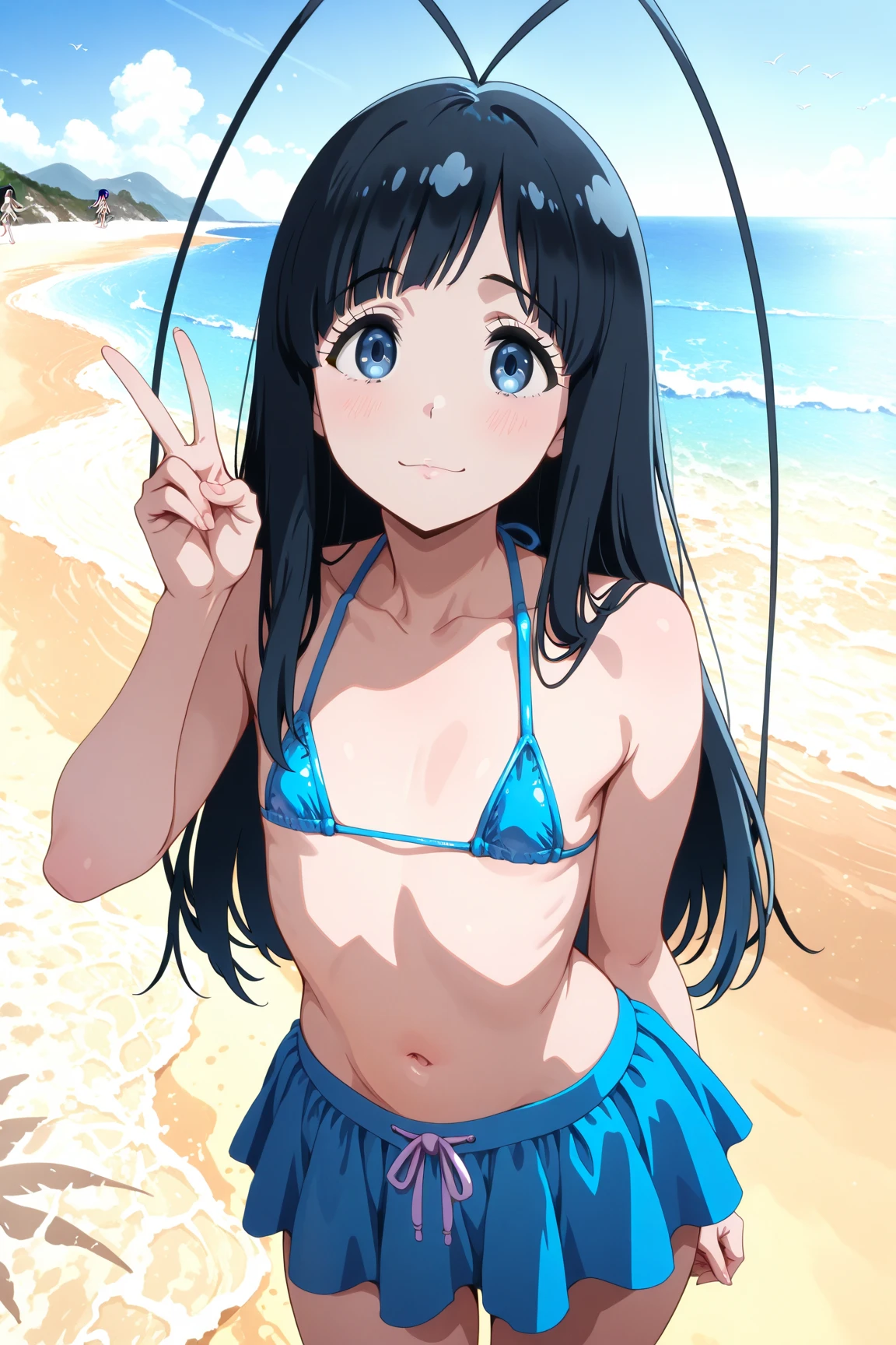 (perfect body),highest quality,16K、((((()))))、((Light blue striped bikini))、(((blush)))、mouth wide open、:d、V-shaped eyebrow、straight hair、((length))、(blue eyes),((purple hair)),(Sweat)、((big ass))、((((flat chest))))、(((thick thighs)))、armpit、put your hands behind your head、(lying on the floor)、(spread your legs)、(((bubble baths)))、fuck from behind、back、Rear view