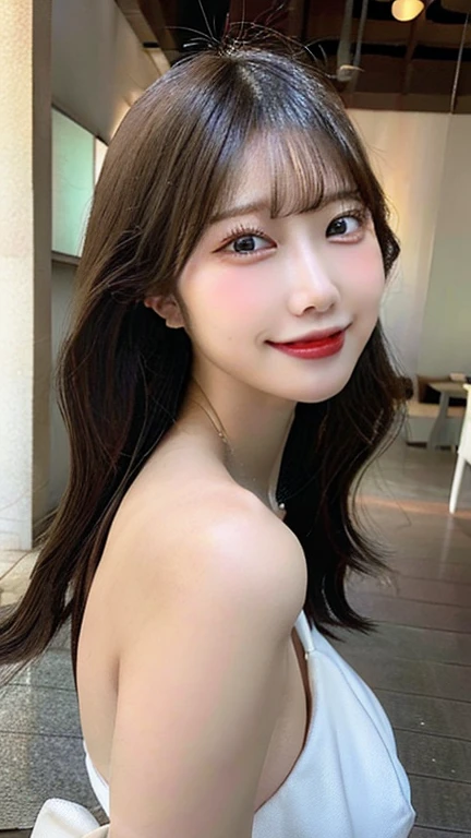 table top, highest quality, shape, Super detailed, finely, High resolution, 8k wallpaper, 完璧なダイナミックな構shape, beautiful and detailed eyes, long sleeve trendy women winter fashion,ponytail,small breasts natural color lip, sexy pose,smile、20 year old girl、sexy look for the camera