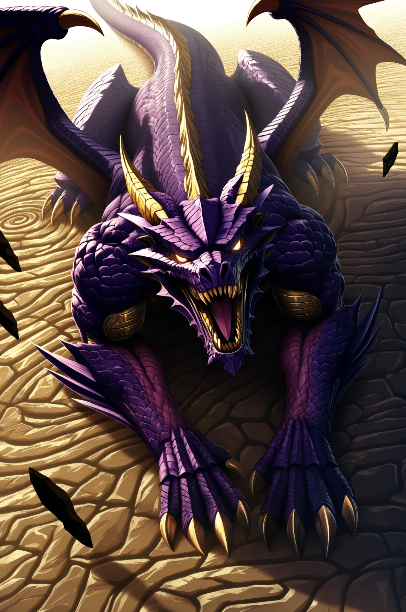 Miraculous Masterpiece,top quality,(Very Aesthetic),solo,I need his help,Filthy Horns,BREAK,(Gold and Dark Purple Scales,Detailed Multicolored Scales),(off,strong,Giant and Greedy,Wings of the Blade have grown, Legendary Creatures,Composite Dragon),BREAK,MX4D,Golden Accessories,(Growl),null,wide angle,(Rimlight),BREAK, Dynamic Shadows,完璧な澄み切ったnull,