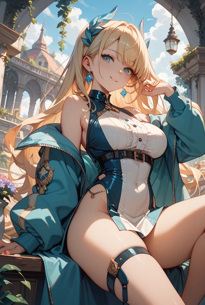 Blonde hair and blue eyes Long Hair Elf Large Breasts Dark blue scoop water erotic Beauty cute Scared Dark Room Navy blue tights get caught Hanged Hands tied Embarrassing Red face