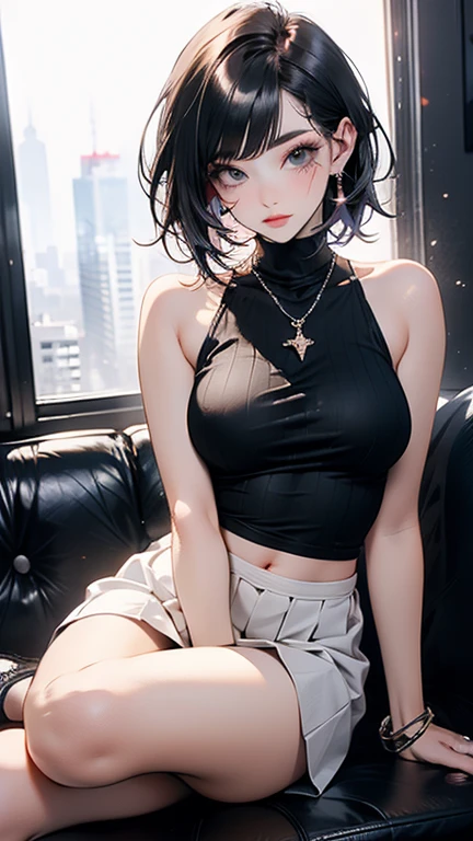highres, masterpiece, perfect lighting, bloom, cinematic lighting, adult, female, looking at viewer, full body shot, (RSEEmma:1.5)<lora:RSERomantic_RSESofiko_RSEEmma-v1:0.3>, goth girl, goth makeup, pale skin, bangs, short hair, jet black hair, purple eyes, scowl, <lora:Zinnia:0.8> <lora:weight_slider_v2:-0.5>