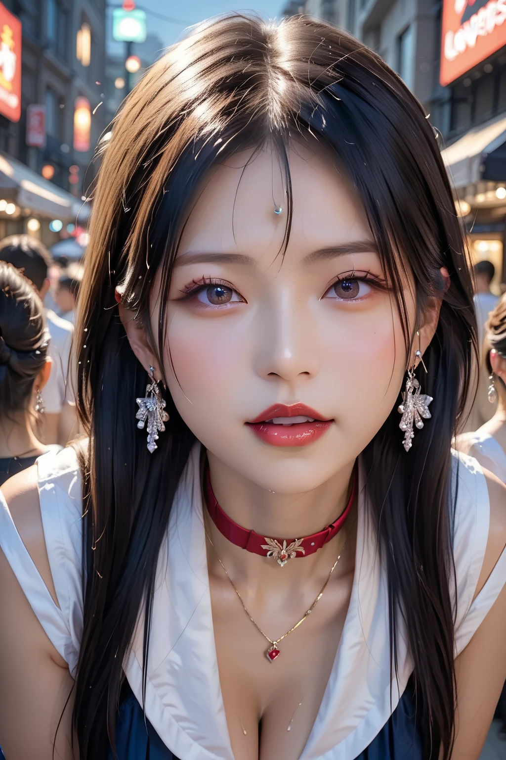 (Best Quality), ((Masterpiece), (Details: 1.4), 3D, HDR (High Dynamic Range), Ray Tracing, NVIDIA RTX, Super Resolution, Unreal 5, Subsurface Scattering, PBR Textures, Post Processing, Anisotropic Filtering, Depth of Field, Maximum Acutance and Acutance, Multilayer Textures, Albedo and Highlight Maps, Surface Shading, Accurate Simulation of Light-Material Interactions, Perfect Proportions, Octane Rendering, Bicolor Light, Large Aperture, Low ISO, White Balance, Rule of Thirds, 8K RAW, Pink puffiness, NSFW, ((five girls licking each other's breasts)), (crowd watching), hands touching breasts, kneeling, posture, exposed, seductive, sexy, poor, , movie, tears, teardrops, (torn clothes: 1.9), (transparent wet clothes: 1.8), (see-through parts: 1.8), charming leg temptation, bare shoulders, real rain, wet hair,.. Wet transparent pajamas, wet torn panties, breasts coming out, sweaty skin, blushing, (cum in face:1.4), (cum in tits:1.8), (at the night market), (he's wet)