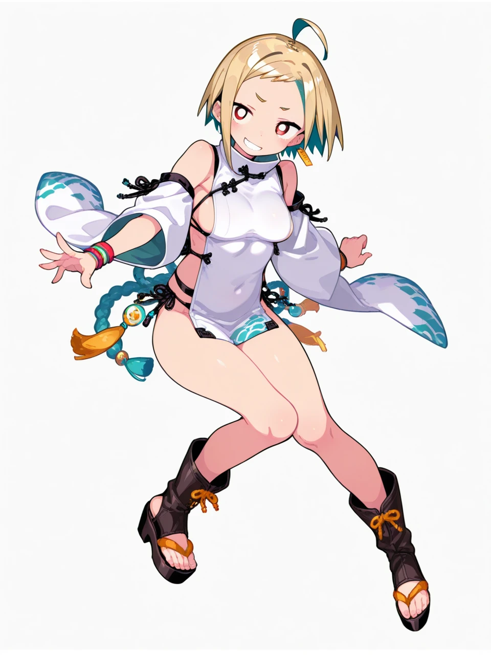 Make an artwork of the character Hitamu Kyan, com o umbigo exposto, barriga exposta, Huge and swaying breasts, coxas sensuais e macias, em uma floresta.