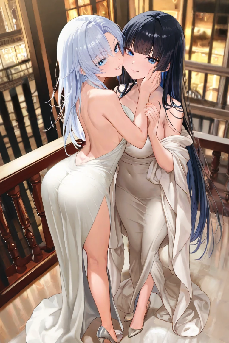 two girls, sexually suggestive, sitting, full color, Long white hair, Red eyes ，Eyeliner, Red, open air, Rose, night, ruins, Butterfly，mine same as the original, mine, , (:1.2) rest, (cheongsam), (view from below), (place one's arms behind one's back), (wild lift), thin, Crotch, best quality, high resolution, unified 8k wallpaper, (illustration:0.8), (beautiful and delicate eyes:1.6), extremely detailed face, perfect lighting, Very detailed cg, (perfect hands, perfect anatomy), soles of feet，sitting，blond，red lips，Acting cute，Feet close up，Soon，Complete feet，white，close up, ((Nude)), ((naked)) ((beautiful feet, toes)), ((fully naked, no clothes)), hot girls. ((kissing)).