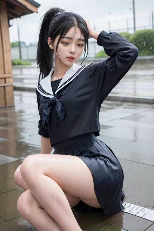 SFW, (Closeup from Crotch to Face) ExtremelyDetailed (SchoolGirl Lean against the Car) Spread Knees Up, perfect face, Brilliant(Tiny Crown), Detailed(Delicate Clothing textures) Sailor Uniform with Red Ribbon (((WhitePanties))), PerfectHand with Childish 4Fingers and one Thumb, Corrected Leg to Foot Line, ((Starry Colorful Lights at Dusk City Intersection)) ((Specular Reflection:1.32)Shiny Wet Road)Shiny Cars, ((Hidden Arm) Hidden Naked Sole) Red[High-Heels], TopQuality 8K Ultra-detailed masterpiece (ProfessionalPhoto:1.37)(Acutance:0.8)