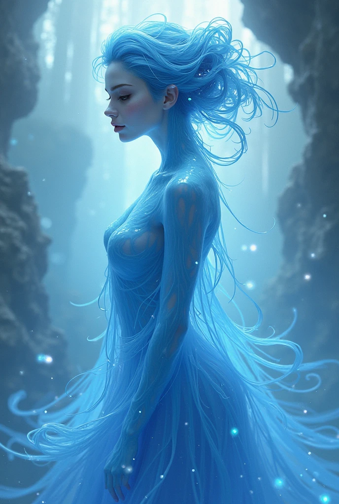 (Masterpiece, Top Quality, Best Quality, Official Art, Beauty and Aesthetics: 1.2), (1girl: 1.3), (Fractal Art: 1.3), Vibrant Aqua Blue Eyes, Medium Hair with Tassels, Nude Midpart, Delicate Skin, Intricate Fractal Patterns, Flowing Movement, Dreamlike Atmosphere, Ethereal Beauty, Soft Lighting, Photorealistic Rendering