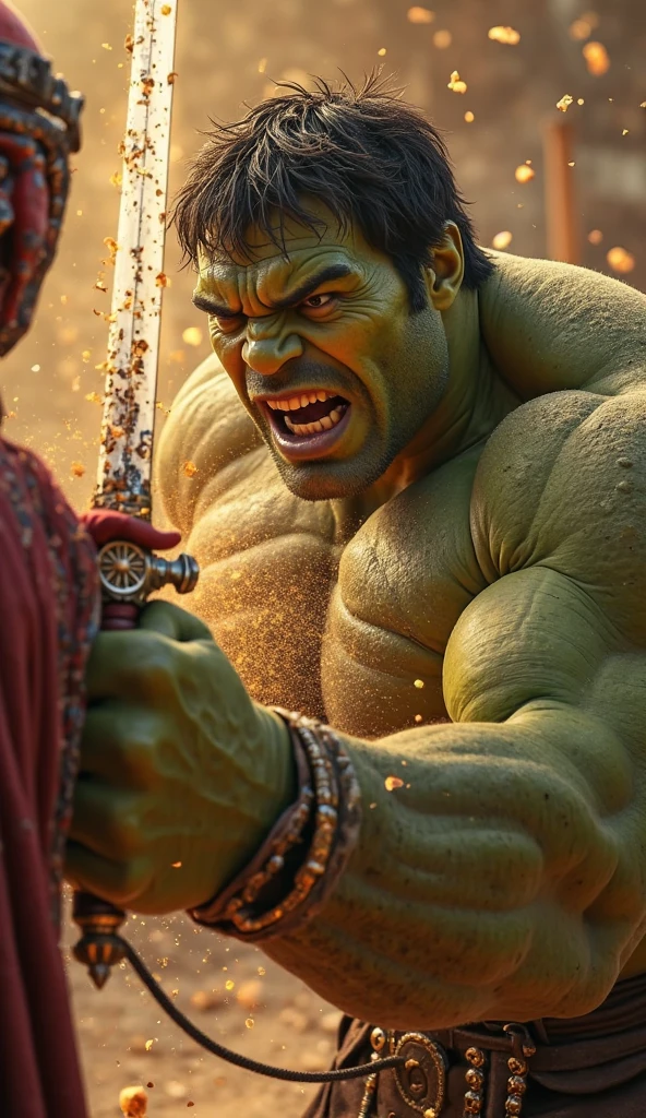 A very muscular, barbaric looking green orc warrior