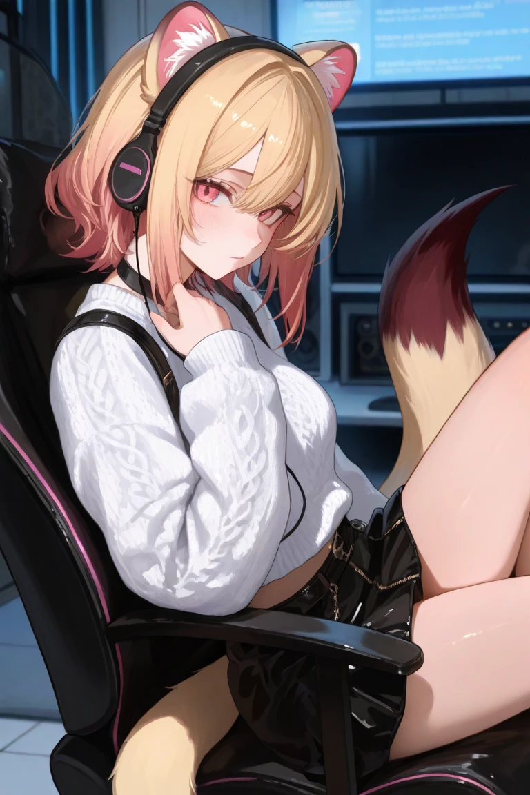 ((Masterpiece, best quality, high quality, very detailed CG uniform 8k wallpaper, very detailed, very detailed background)), detailed eyes, shiny hair, shiny skin, bright skin, ((NSFW)), ((1girl)), ((1man)), (Vtuber, gamers , cat ear headphones, long pink hair, twin tails, pink hair, hoodies), neon light, bedroom, (((, having sex, doggy-style, being fucked from behind by a man))), (was lying on her stomach hugging a pillow, ahegao, blush, open mouth, blank stare, tongue, breath, cloud of heart), pov from the front, looking at viewer, face,