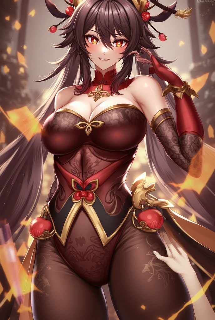 1girl,brunette color hair,red - eyed,Fire Witch,Blood,light particules,nsfw:1,3