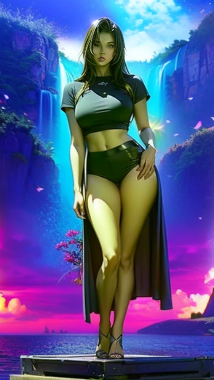 cuadro de una mujer con un vestido verde posando para una foto, rossdraws dibujos animados vibrantes, Pintura digital RossDrew, rossdraws 1. 0, Ross draws global illumination, rossdibuja 2. 5, wlop ross dibuja, rossdibuja 2. 0, rossdraws volumetric lighting, Totalmente vestida. Pintura de sexy, rossdraws sakimimichan, :: rossdraws