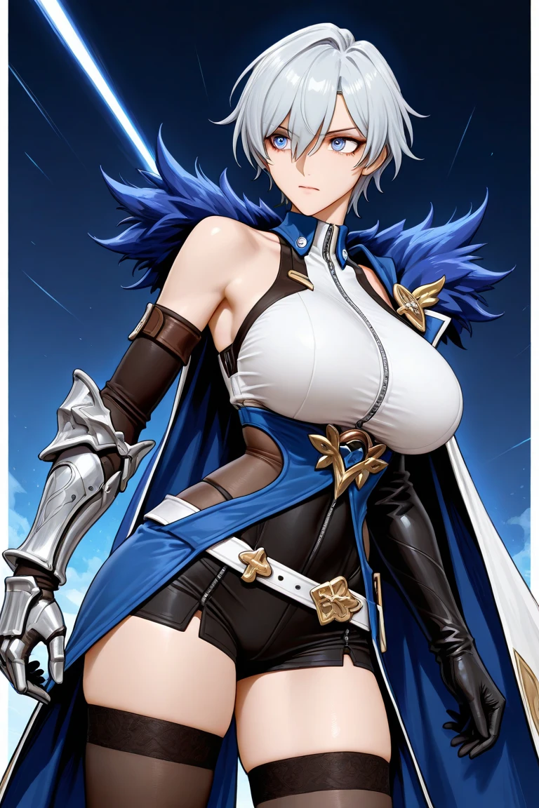((masterpiece)),(((best quality))),((character design sheet)), ((full body view)) illustration,Catalogue cover of Female Spearers,1girl, thick thighs, ((detailed face:1.4)) , rough sketches, between breasts,big breasts,wearing an short apron without any clothes on and spear,hair accessories,seductive grin smug,solid color backdrop, clean backdrop,