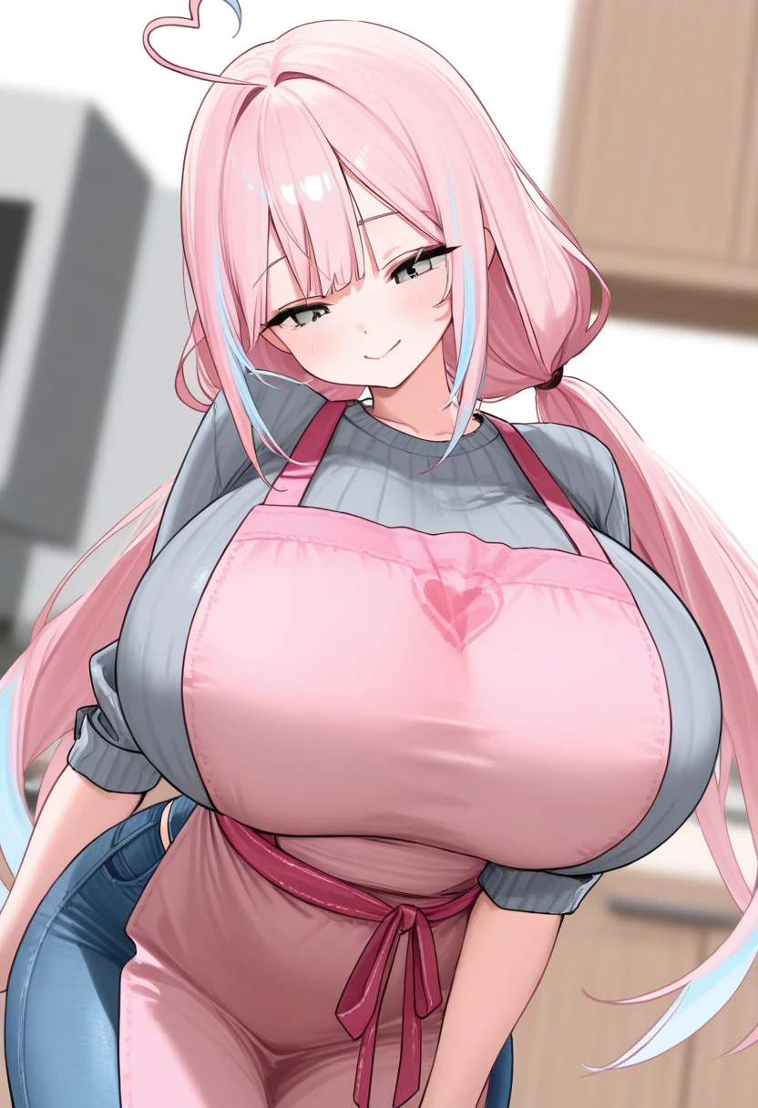((masterpiece、Highest quality、Super detailed)、((One person))、((Pink Hair))、((Twin tails))、((Light blue eyes))、evil smile、((Grin))、((lots of piercings))、((Very large breasts))、((cheerleader))、No sleeve、belly button、((micro weat))、Cowboy Shot、((arms behind back))、((pov hand grabbing breasts))、((touch breasts))、Gym storeroom