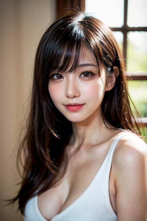 White see-through blouse,Face Interview, (Photo Real:1.4), (hyper realisitic:1.4), (realisitic:1.3), (Smooth lighting:1.05), (Improve video lighting quality:0.9), 1womanl, a 20 yo woman, Realistic lighting, Back lighting, Facial light, raytrace, (cheerfulness:1.2), (Improved image quality:1.4), (Finest Real Textured Skins), finely eye, a small face, Red cheeks, skinny body, medium-breasted pointed jaws,,,,,,, Japan idol system, Nogizaka Idol, glowy skin, hposing Gravure Idol, P, Blunt bangs, Black hair, hair behind ear, hair over shoulder, Long hair,Tear bag,Summer plateau、