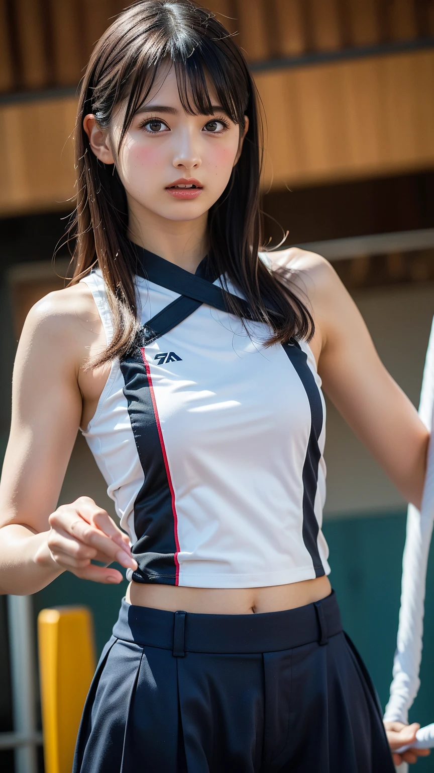 (The to the debtW), 1 Female, alone, 24-years-old, 7 heads, (Cute face), (Ideal body proportions), length , Volleyball court, Volleyball Uniforms, Volleyball Attack, Sweat, The costume is transparent, Wet, A cheerful smile, short hair, Black Hair, Super huge , Slender, Small ???, Beautiful feet, Thin legs, Surrealism, Cinema Lighting, Depth of written boundary, First Person View, debt/1.8, 135mm, んdebtdebt, Tabletop, Accurate, ((Anatomically correct)), Textured skin, Super detailed, Attention to detail, high quality, Awards, 最high quality, High resolution, 8K、??????? are ?????