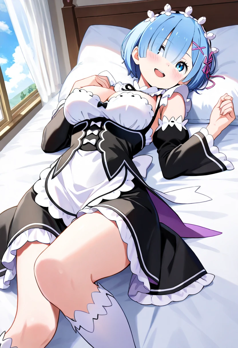 Re:Zero's Rem、light blue hair、short hair、table top、High resolution、many girls multiple girls、large crowd、lots of cute girls、big and full breasts、naughty body、See-through、throw、、whole body、Are standing、Look up at me、confused face、blush、embarrassing、Excited、white breath、black pantyhose、female shape'Private parts are clearly visible、I can see your nipples、white skirt、micro mini skirt、very short skirt、hospital、hospital room、Many people々々々々、in the crowd、bare chest、show your chest、Upper grade、A lot of milk comes out from the nipples、Breast milk gushes from the nipple、white nurse uniform、cat ears nurse uniform、white one-piece nurse uniform、Bangs that cover one eye、pink hairpin、sit on bed、white sandals、white pantyhose、open your legs、open thighs、emphasize the chest、chest to chest、night viewが見える部屋、night view