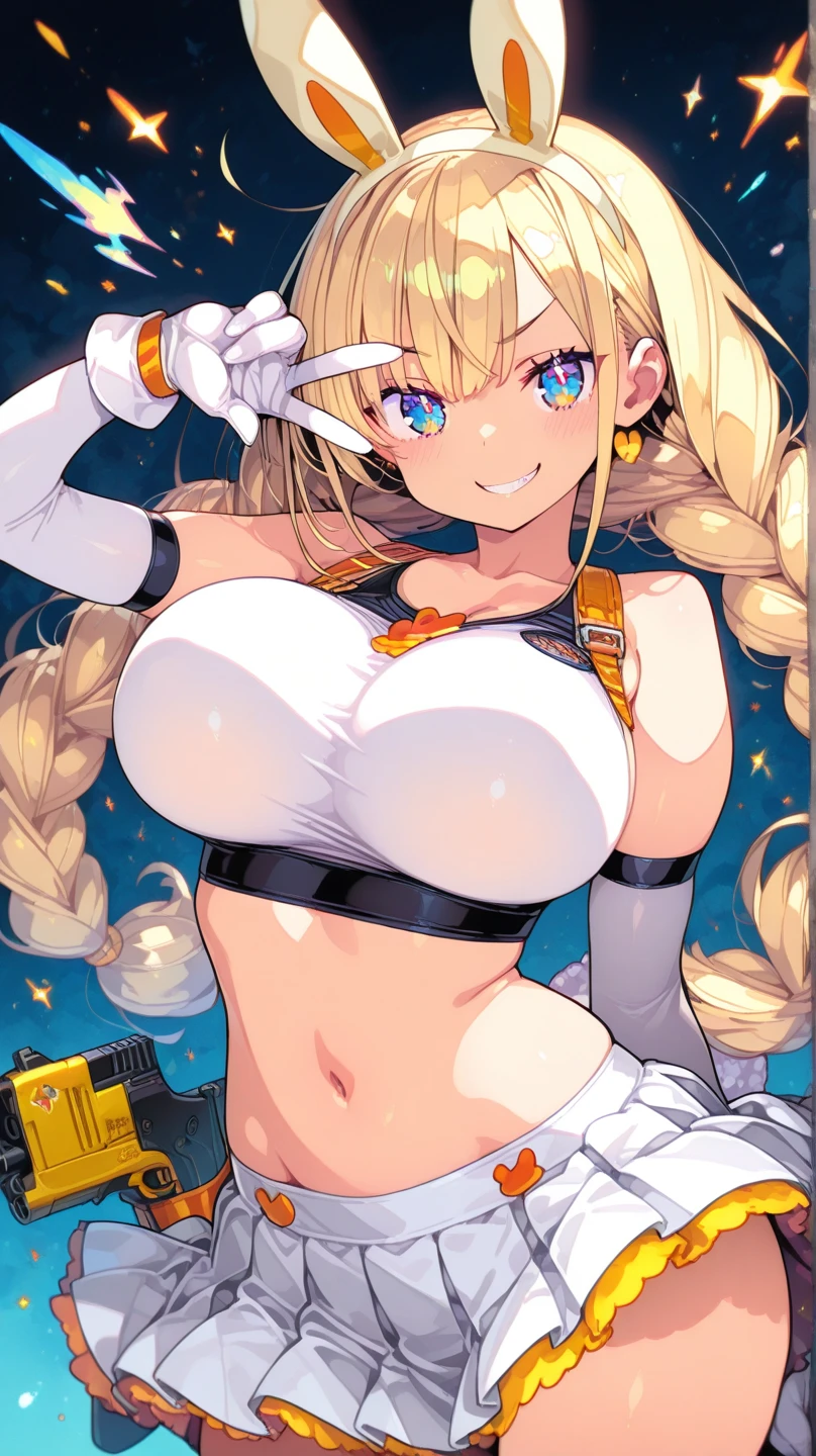 "(masterpiece:1.1), best quality,
1girl, (80s anime style:1.4), (eyelashes:1.5),
(intricate high detailed body:1.2),
yellow hair,
(hair slicked back:1.2), (medium hair, two side up:1.1), (holy hat:1.2),
blue eyes, (red lip stick, eye shadow:1.1),
(slim body:1.2), (gigantic breasts:1.5),
expressionless,
(see-through leotard armor, corset:1.2), (pantyhose:1.3),
(frill:1.1), (streaked hair:1.2), neckwear,
standing, arms up behind,
(upper body:1.1),
(grassland, outdoors:1.2)"