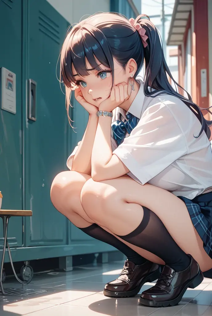 Anime girl sitting at desk in classroom at blackboard, beautifulアニメのhigh school girl, cute anime girl, white pantiesー,cute, seductive anime girl, anime moe art style, squatbeautifulanimegirl, anime best girls, Smooth anime CG art, attractive anime girl, cotton panties,surgenuine , young anime girl、wear sneakers、white panties、full color、(pieces fly、 highest quality:1.2)、High resolution、High resolution、in 8K、genuine real action、RAW photo、highest quality、masterpiece、 very delicate、High-definition RAW color photo、professional photography、 wonderful face and eyes、超High resolution、RAW photo、beautiful、beautiful、beautiful girl、(alone:1.2)、 black hair、、blush、smile、flat 、 、view audience、squat、(Crouching panty shots:1.2)、fully exposed panties、blush、shy smile、outdoors、outside the house、Obscene content、porn、high school girl、Sitting alone&#39;knees、sit with your heels on the ground、Hold your knees with both hands、shins facing forward、body facing forward、sit with your heels on the ground、spread legs、open crotch、white panties、8k photo、Live shooting、最High resolution、masterpiece:1.2、genuine、photogenuineistic、high contrast、photon mapping、genuineism、Super detailed、professional lighting、Low - Angle:1.2)、(1 girl)、(alone:1.5)、(Height is 165 centimeters), (18才のhigh school girl), (Japanese high school uniform)、(summer blouse:1.2)、(plaid short skirt:1.2)、(white shirt with student ribbon:1.2)、(squatting looking at the front)、(open crotch:1.2), (white panties:1.5)、(camel toe)、(white sneakers:1.2)、 (perfect proportions:1.2), (Hard to see from under the skirt:1.5), (The detailed shape of the female pubic area is clearly visible:1.4), (have pubic hair:1.4), (rough skin)