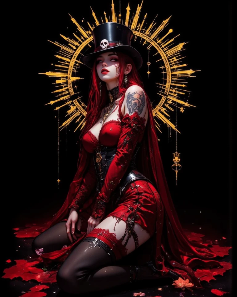 a woman in a black and red costume posing for a picture, dark goth queen, she is the queen of black roses, queen of hell, succubus | medieval, dark goddess with six arms, beautiful elegant demon queen, gothic horror vibes, beautiful vampire female queen, portrait of a dark goddess, very sexy devil outfit, gothic maiden of the dark, gothic maiden