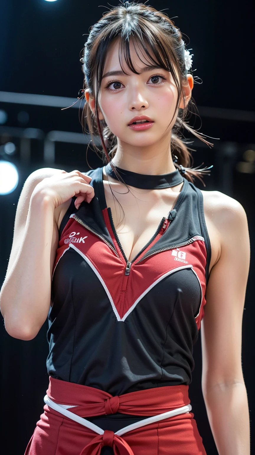 (8K, RAW Photos, Highest quality, masterpiece:1.2), masterpiece, super detailed, super high quality, (Realistic and photorealistic photography:1. 37), High-resolution RAW color photos, Very delicate and beautiful, highly detailed, 8k wallpaper, wonderful, detailed, Very eye, very detailed, very detailed skin, very thin fingers, very detailed nose, very detailed mouth, Perfect Anatomy, BREAK,18 year old girl, very short hair,  huge breasts, (perfect body shape:1.1), Big Natural Color Lip, (Details High quality, realistic depiction of eyes:1.3), BREAK, (basketball sportswear:1.2), play sex, BREAK, (gymnasium:1.2),  bold sexy pose, hposing Gravure Idol, full body photo