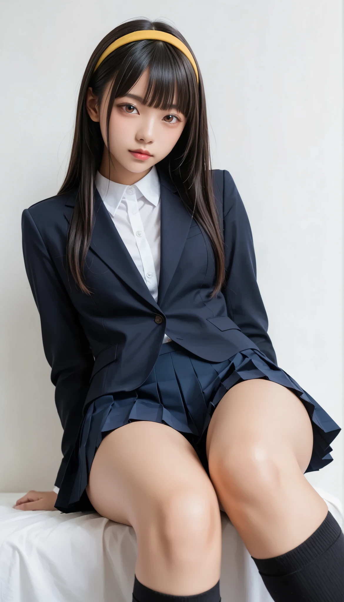 (8K、RAW Photos、Highest quality、masterpiece:1.2)、(Realistic、Photorealistic)、1 Girl、((Check mini skirt、Loafer Uniform、blazer、Small breasts、classroom、I sat on a chair、Viewed from the front、Spread your legs、White silk panties))、Lots of eyelashes、Add shine to your eyelids、skeletally correct、Show off your panties、Open your legs to the side、Panty Shot、sexy、(Panties close up:1.0)、Skirt Lift、Lift up the skirt、I can see her pant(M-shaped legs))、Black gal