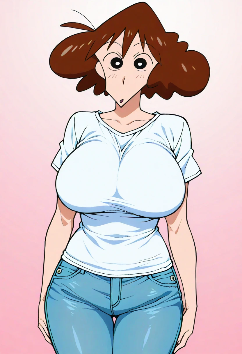2heads, a midget woman with two heads. She is very short, and has midget proportions for her arms and legs. She has two heads. She is outside standing next to someone much taller than her. She has enormous breasts. She is wearing casual clothing. She has massive breasts.