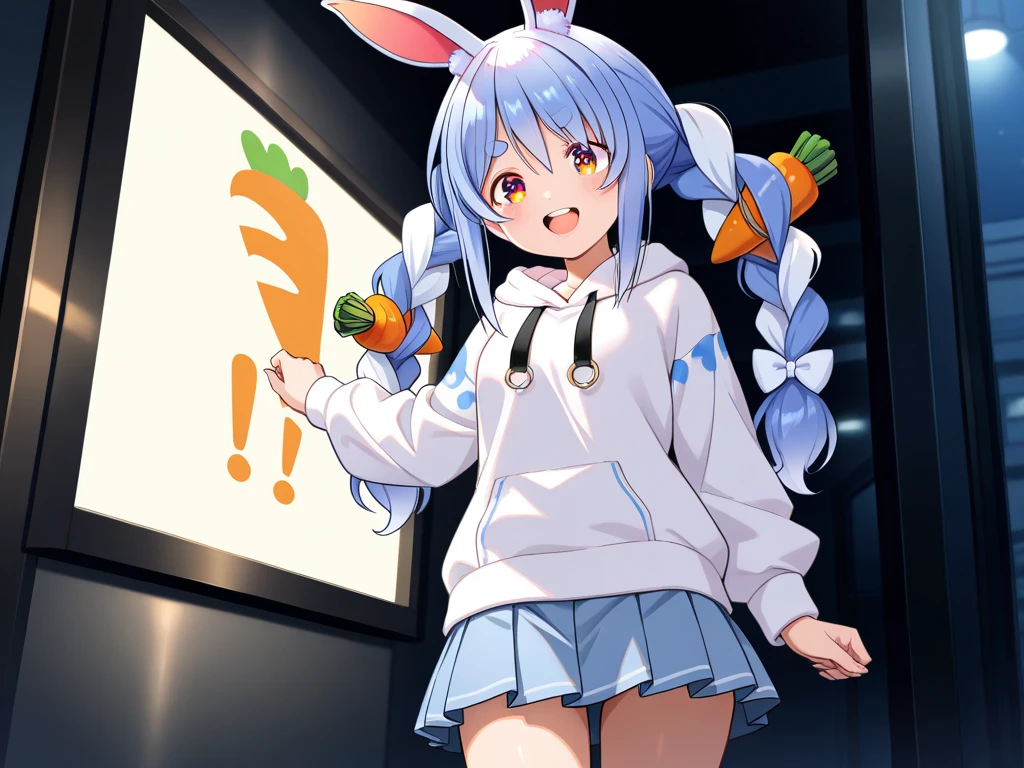 (High Definition CG unity 8K Wallpaper), (The finest Guo(masutepiece, of the highest quality, Kyoto Animation Style Illustration, of the highest quality, Official art, aesthetics, Beautiful details, :1. 2), Break HA, BREAK,girl, Cute, Cheerful, Loli face, Black hair,a short bob,tareme, gleaming skin, Hugging a stuffed rabbit,Carry a red rucksack,
Playboy Bunny, shiny school swimsuit, High socks with pink and yellow stripes,Pink Bunny Years Hair Band, Walking while eating carrots,
(school background, Schoolgirl beware of girls,chalk board:1.2),
Ridiculous resolution, Ultra-detailed, Best Quality