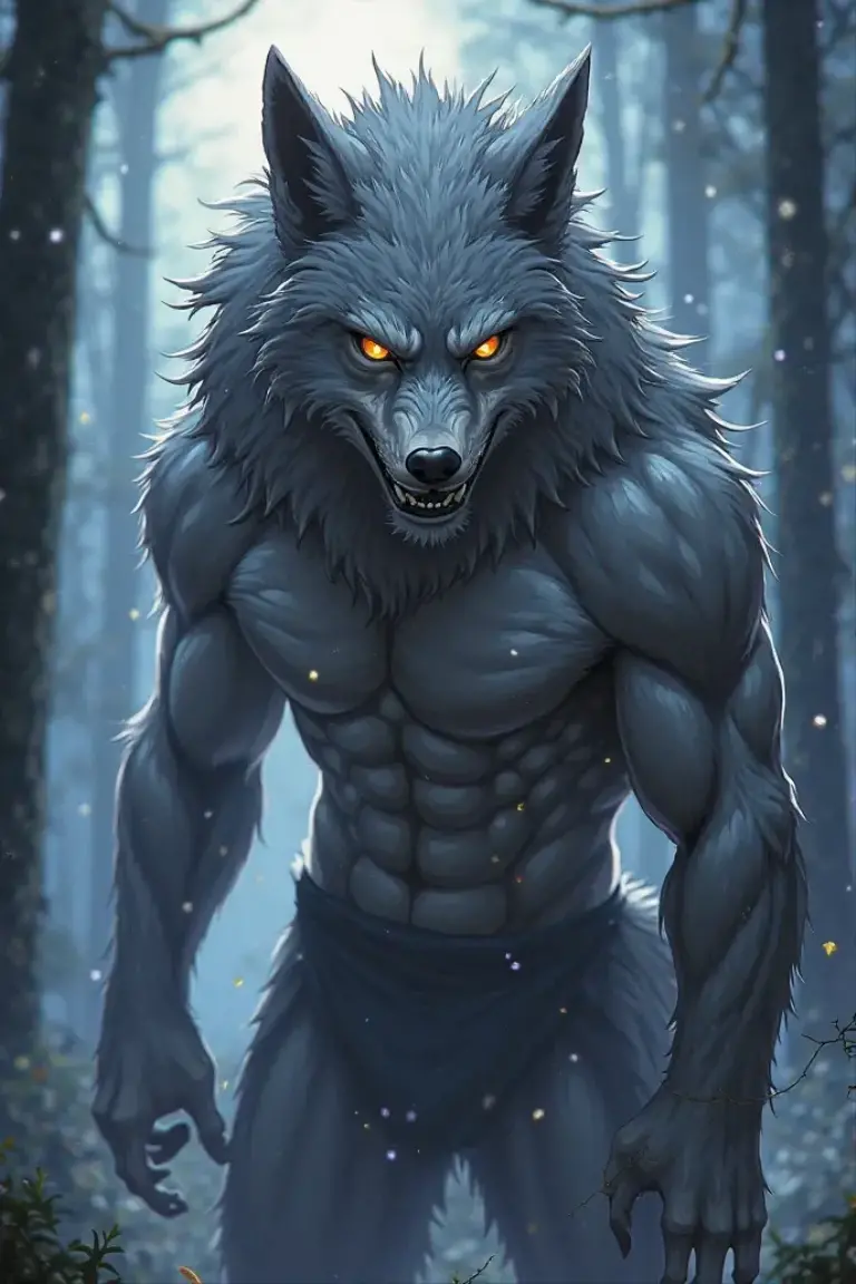 Giant Angry White Werewolf in the Middle of the Night with a Full Moon, Realistic, Full HD, Best Quality
