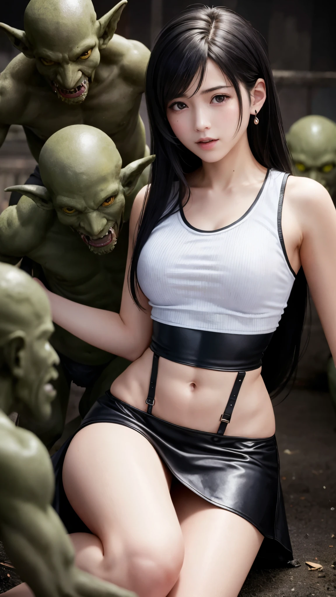 (darkness:1.5),(dark dungeon), stone floor, stone wall, (dark dungeo), (spotlight), wife and husband:1.4, 1 girl, 1 tall old Ogre, husband is 1 tall old Ogre:1.3, 1 girl is wife, tall old Ogre groping from behind a girl in a red dress, pressing his chest against the girl's back, tall old Ogre holds his hips, speaks in his ear, angry expression, looks at the girl, tall old Ogre touches the girl's waist: 1.3, (husband is tall: 1.5), (husband is tall stature:1.5), girl with long black hair, (girl is 15 years old: 1.5), girl has a pretty face, (girl is short stature:1.3), crotch, panty shot, upskirt, skirt lift, (((show off panties:1.3))), ((white cotton panties:1.3)), (white cotton panties:1.5), crotch in panties, crack in panties, Camel Toe, (Pudendal cleft), pubic hair with open legs, skirt lift, skirt wide twisted, show beautiful breasts, open legs, wide crotch, skirt lift, show off panties, panty shot, upskirt, skirt hold, show crotch,white panties,crotch,cameltoe in panties,beautiful leg,tall old ogre and girl,