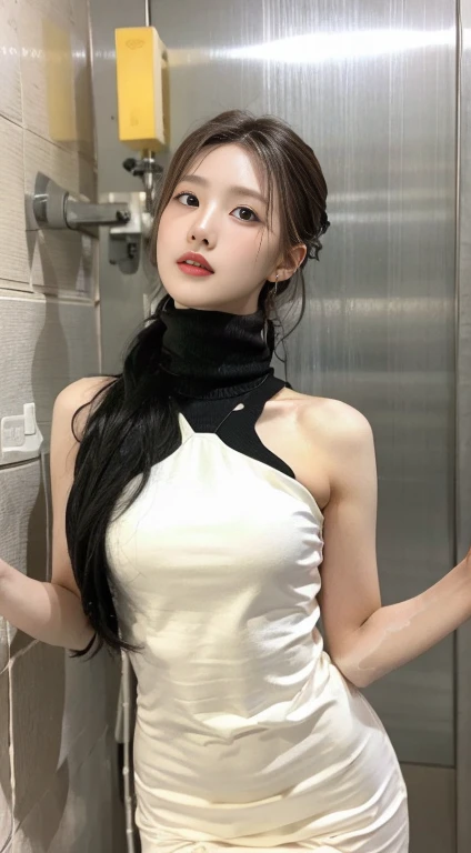 8k,super detailed, sharp quality,Korean descent, ponytail hair,slim body, tight clothes, Korean hot pants, in Tokyo when it rains