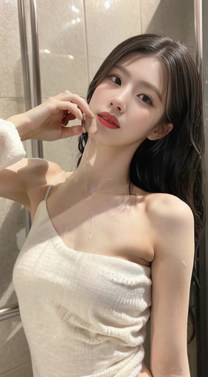 (A hyper-realistic), (illustratio), (hight resolution), (8K), (ighly detailed), (The best illustrations), (beatiful detailed eyes), (top-quality), (ultra-detailliert), (​masterpiece), (wall-paper), (详细的脸), a bed、Upper body close-up,Armpit, A smile,Plump,独奏,Girl in white tank top with open chest, japanes, large full breasts, (camel's toe)、huge-breasted、Detailed, well-groomed white teeth、Ultimate Beauty、shot on the Canon EOS R 6、full of sweat、(beautiful detailed teeth)、Silver necklace、Park with sunshine、Perfect and beautiful female hands、Perfect tooth alignment、Perfect fingers、Navel dashi、Mansuji、Beautiful butt、