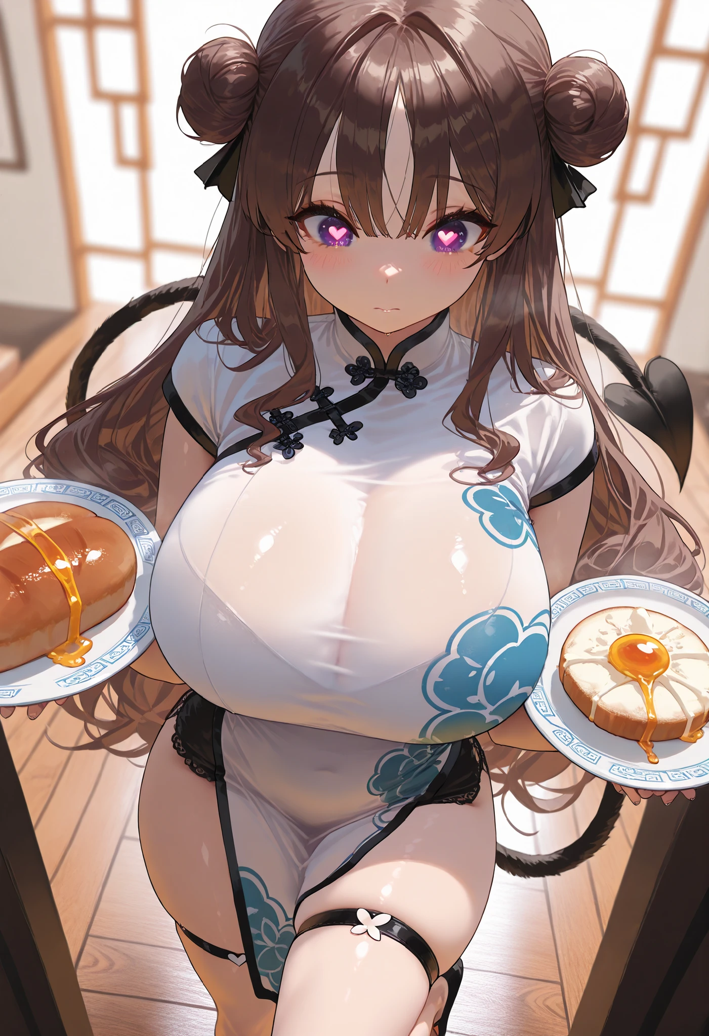 {Highest quality}, {so beautiful}, {Very detailed}, {Best illustrations}, Browsing Caution, Realistic, masterpiece, Highest quality, (Beautiful Eyes), 1 high school girl, Huge breasts, Sweat, night, Outdoor, Vibrant restaurant, Micro Bikini, law leg Micro Bikini, Grin, Wet Face, Wet body, ponytail, Earrings,  White apron,  Puff short sleeves,  Small tray,  Central opening, 、Camel Toe, Great tit, Nipple puffs, Cleavage, Plump, Super big breasts, Super big ass, squat, Spread your legs,