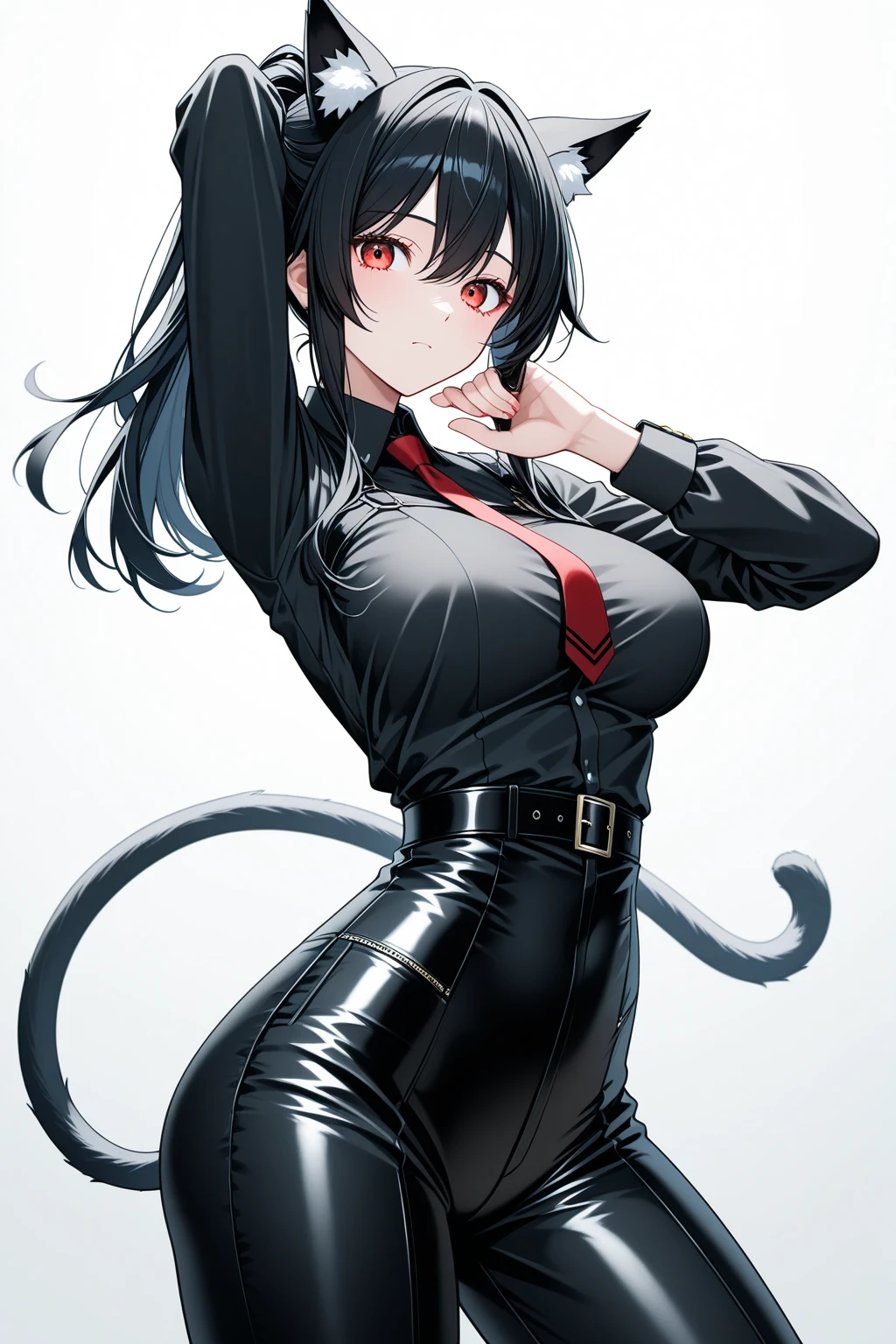 Anime female, black yakuza covered suits with paint, cigarettes, earrings, cat ears, heart eyes, smirking, no revealing clothes