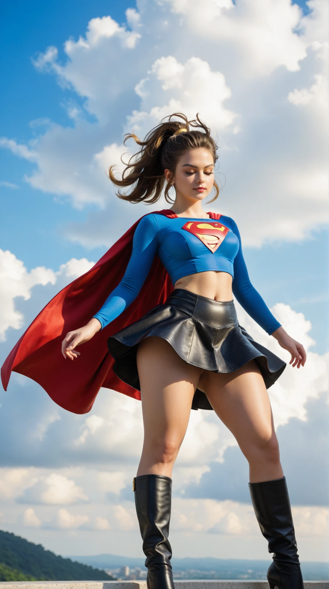 DC movies,full body,photo of a 18 year old girl,supergirl,practicing gymnasics,happy,laughing,looking at viewer,nice hands,perfect hands,shirt,pants,ray tracing,detail shadow,shot on Fujifilm X-T4,85mm f1.2,sharp focus,depth of field,blurry background,bokeh,motion blur,<lora:add_detail:1>,<lora:LCM_LoRA_Weights_SD15:1>,