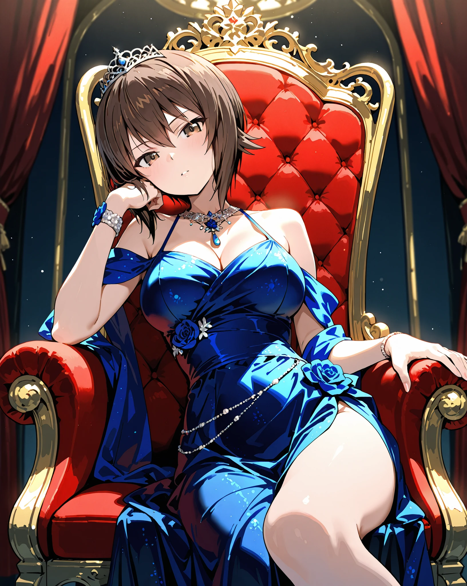 score_9,score_8_superior,score_7_superior,score_6_superior,score_5_superior,score_4_superior 、8k,1. Cute Japanese Girl、low length、slender、Bad attitude、Flat Chest、Black hair color、Shaggy Hair、Brown eyes、Drooping eyes、(Bangs that cover one eye)、Elegant style dress、Face off-screen、Sit on the sofa、