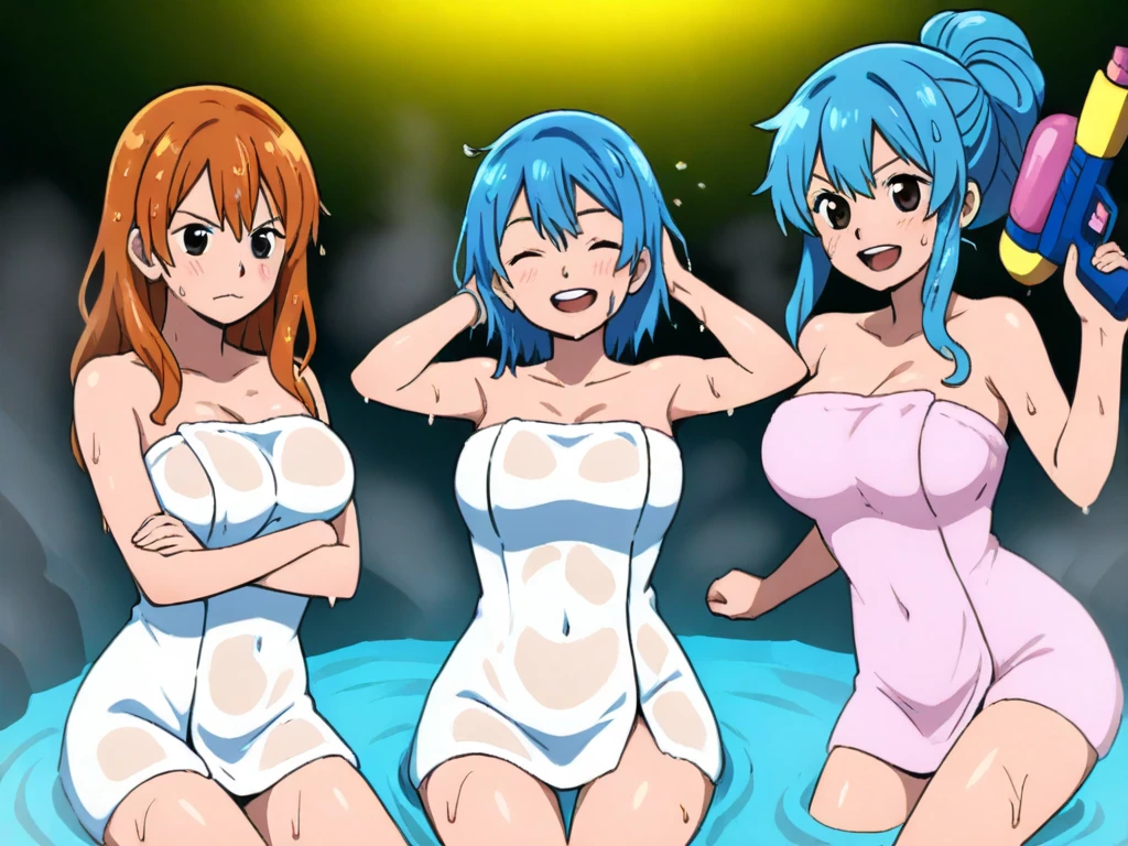 Highschool dxd, Xenovia, 1girl, (((bimbo))), short blue hair, yellow eyes, puffy lips, painted lips, thick lips, wide hips, thick thighs, huge ass, Smile face, bubble butt, camel toe, Breasts, green bikini, pool, Sun bathing