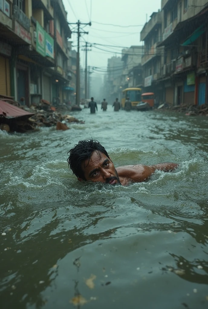 Many people are being swept away by the flood waters. The name on the picture will be Dagon Bhuiyan.