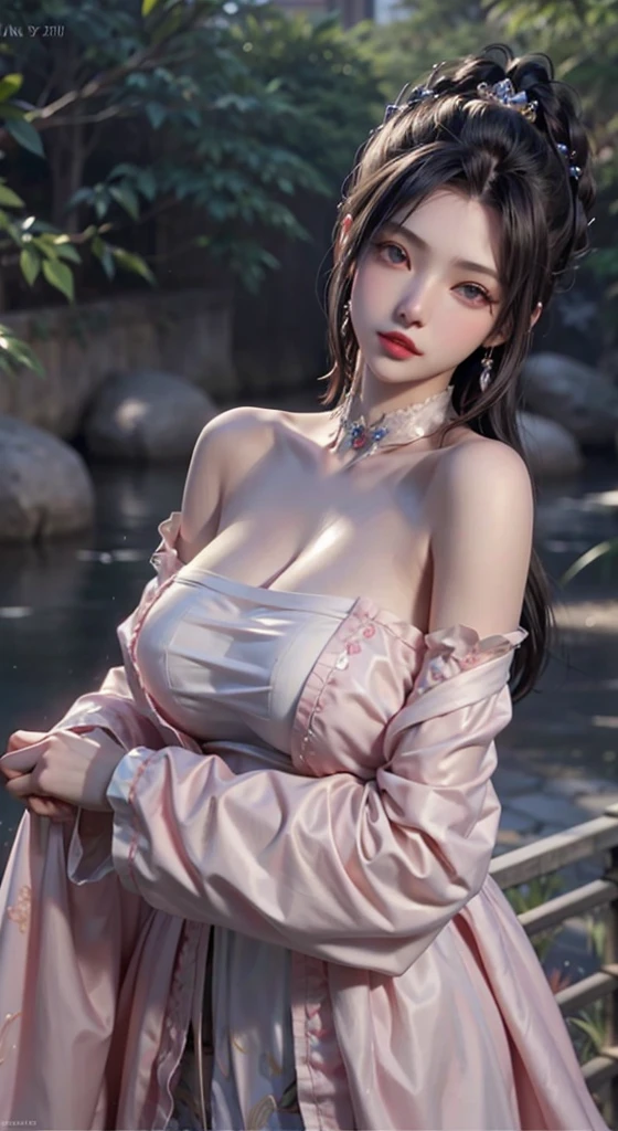 (8k, RAW photo:1.2), best quality, ultra high res,dramatic angle,(fluttered detailed color splashs), (illustration),(((1 girl))),(long hair),(rain:0.9), (Headdress:1.4),There is an ancient palace beside the girl,Hanfu,(Key Points),Color ink painting,(Splash of Color),Splash of Color,(((colorful))),(sketch:0.8) , Masterpiece, best quality, beautiful painted, highly detailed,(denoising:0.6),[splash ink],((ink refraction)), (beautiful detailed sky),moon,highly,detaild,(masterpiece, best quality, extremely detailed） CG Unity 8k Wallpaper，masterpiece，best quality，Ultra Detailed），（Lycoris）.shoulder ballet dress open V-chested clothes Thin silk lace dress short skirt , (huge ，cleavage),, white pink, blue ，best qualtiy，tmasterpiece，Ultra-high resolution，（Reality：1.4），RAW photogr，（True skin texture：1.3），（filmgrain：1.3），（Selfie angle），1个Giant Breast Girl，Beautiful eye and face details，tmasterpiece，Best quality at best，，The chest more exposed， detailed hair, bra pink purple , detail 8k, full body, lace petticoat, fan handle