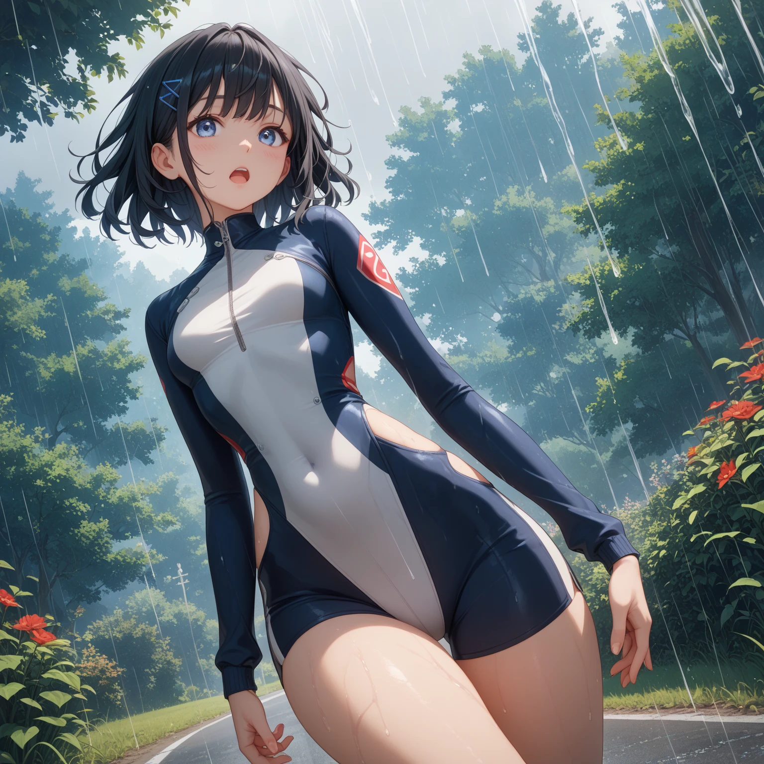 realisticlying、super high saturation、8K、Short bob hair(((A 12-year-old girl)))、((She is wearing a navy blue turtleneck swimming suit.。)).、Swimming、Please make your thighs a little thicker、emphasize muscularity。、Various sexy pose swimming pool round olympic stadium gymnast beautiful face, Highly detailed face and skin texture, (Fine wrinkled eyes, Double eyelids, Thin eyebrows, glitter eyeliner: 1.2, Natural cheeks, Shiny skin, Fair skin,, (shiny lips: 1. 4),Sweating 1.0、(((Dynamism)))((undressing collared shirt ,holding clothes,competitionswimsuit))