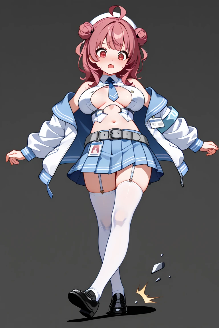 mujina, (thigh strap:1.4), standing, exhibitionism, coat, (condom belt:1.2), <lora:mujina_v2:0.6>, <lora:condom_belt:1>