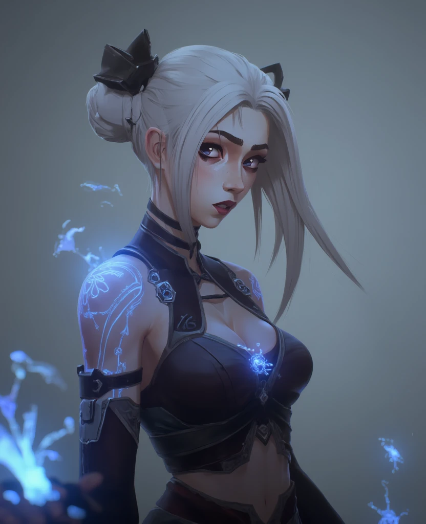 (((((a single woman))))), (((Rockeira))), (((lip piercing))), (((Large flare on lobes))), Roupa cyberpunk na cor preto e branco, Jaqueta de couro, (((Cabelo rosa no estilo emo girl))), medium breasts, pulseira com spikes, brass knuckles necklace, (((tatuagem na barriga escrito SENTIINEL cor vermelha)))), ((Torn pants)), ((((tattoos on arms and face))))