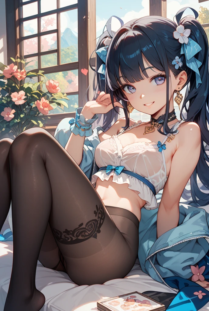 a 10 years old girl，There are 3 heads, Different expressions, Long hair at both ends, Big breasts, Drooling eyes are controlled by metal restraints, A black face, Sexy body drooling, Latex underwear, No bra, Long legs, Legs, Lace stockings, strangle high heels