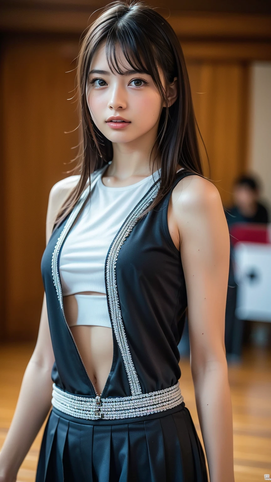 24 year old Caucasian female、The hair is brunette、Eye color is blue、semi-long、A slim but well-proportioned muscular man、My abs are ripped、Belly button sticking out、Laughter、I'Wearing a necklace、Wrist Accessories、Wearing off-shoulder tops、I'Wearing leggings、I'm wearing pin heels、I'At the top of a stone staircase halfway up a cobbled street in the old town.、Laughter